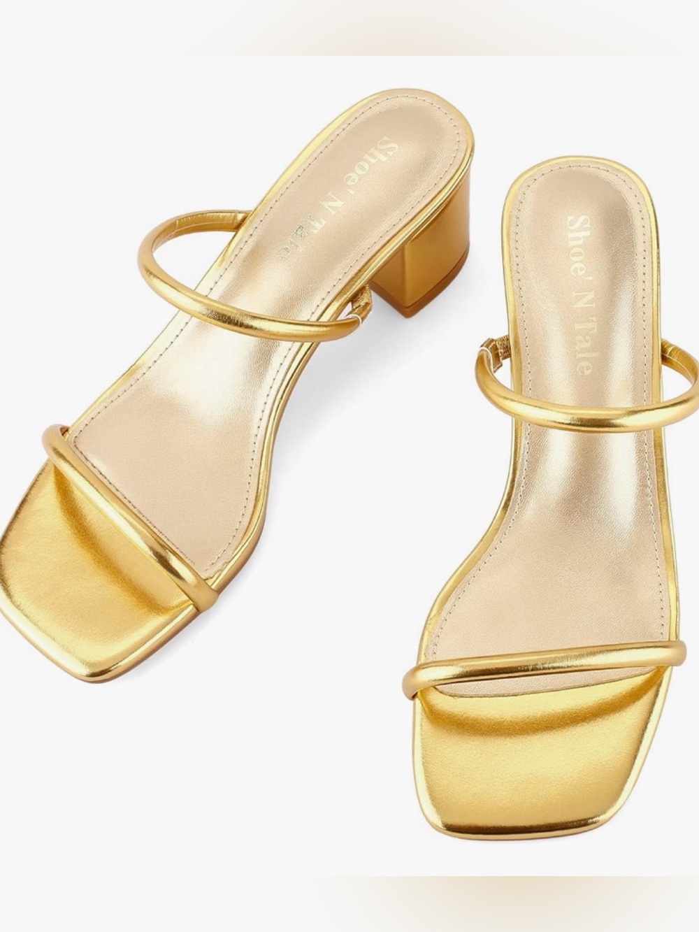 Brand New! Metallic Gold Double-Strap Block Heel Sandals (Size: 6)